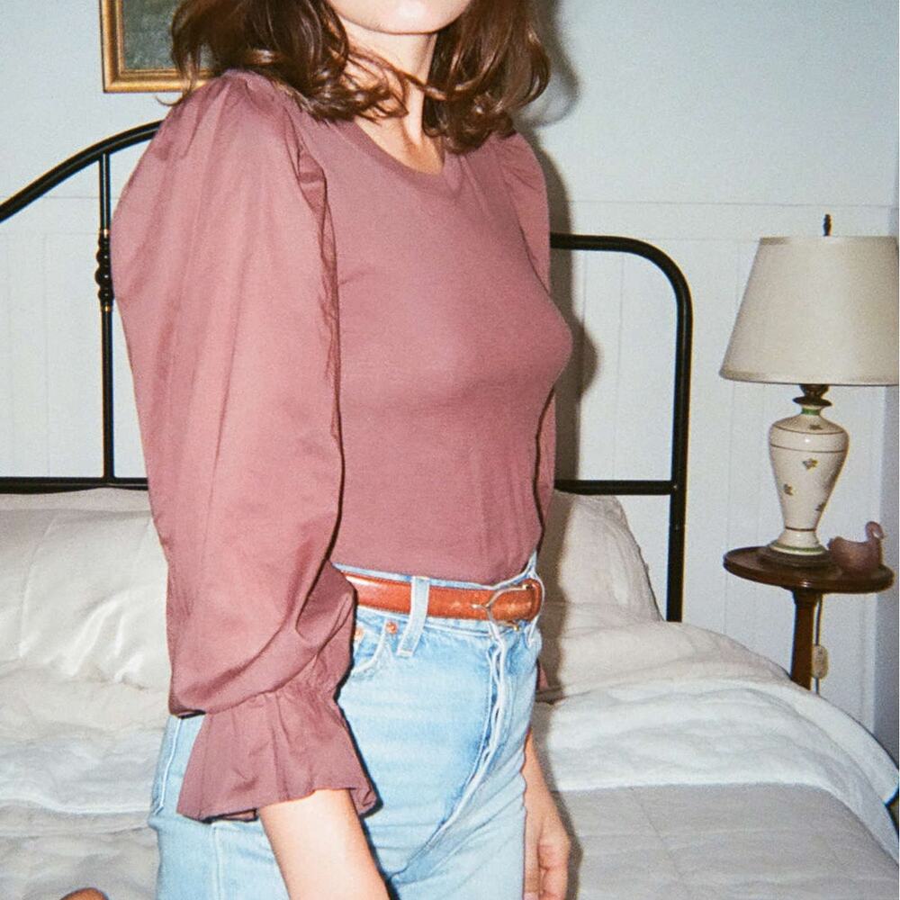 Nation LTD Carly Voluminous Contrast Puff Balloon Long Sleeve Tee Pinot Noir XL